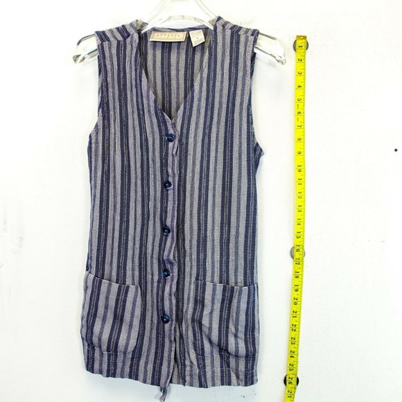 VINTAGE EXPRESS USA Womens Navy Blue Gray Vest MEDIUM Striped Sleeveless Knitted - Picture 7 of 10